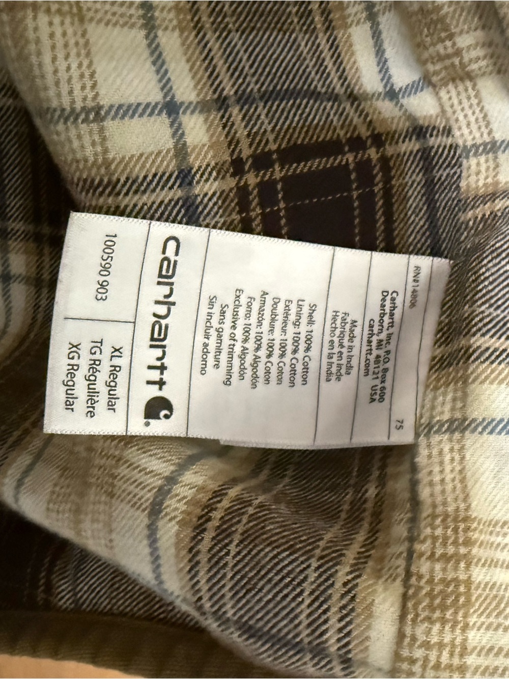 Carhartt Brown Canvas Shirt Jacket with Plaid Flannel Lining - Picture 6 of 7